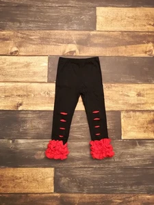 Black with Red Ruffle Distressed Icing Girl Leggings - Picture 1 of 1