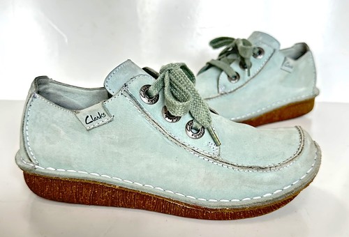 Scarpe donna Clarks Funny Dream pelle verde chiaro come nuove taglia 4 D buone condizioni