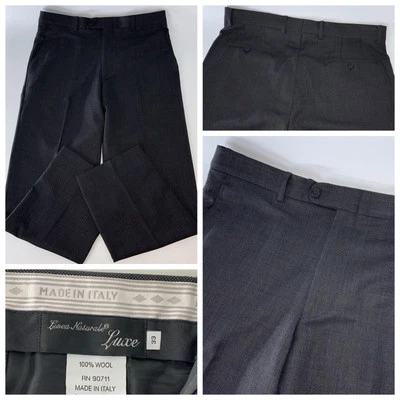 Linea Naturale Luxe Dress Pants Mens 33x29 Gray Check Wool Flat Italy YG O5-69 - Image 1 of 4