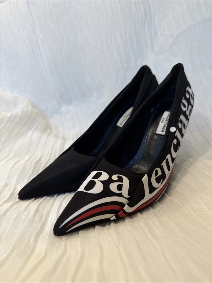 Zapatos de salón Balenciaga de tela de cuero con logotipo de cuchillo punta puntiaguda EUR 38 | US 8 | UK5 Foto 1 de 4