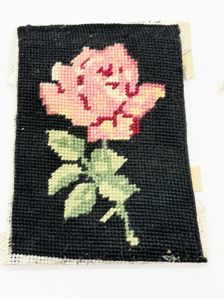 VINTAGE NEEDLEPOINT TAPESTRY ROSE FLORAL EMBROIDERY PANEL CRAFT PIECE - image 1 of 4
