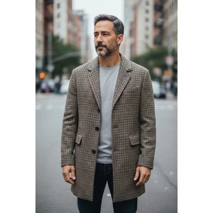 JACK & JONES Jordblinders Karierter Wollmischung Mantel Herren Braun Größe L - Bild 1 von 9