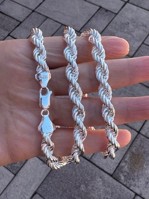 Collar de cadena de cuerda hueca de plata de ley 925 real (8,5 mm - 26, 64 G) Foto 1 de 4