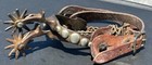 Antique August Buermann Silver Five Spot Spurs with Drop Shank 10 Point