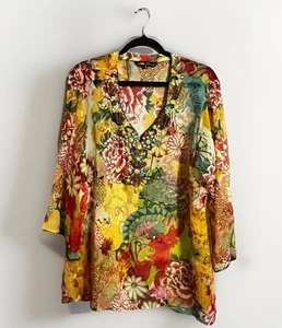 Seidenfäden mehrfarbig verziert durchsichtig Tunika Top Damengröße 1X - Bild 1 von 9