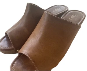 Cato Light Brown Faux Leather Slip On Mules Open Toe Sandals Size 8 Block Heel - Picture 1 of 8