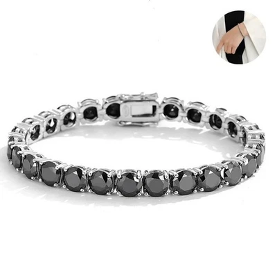 Black Moissanite Tennis Bracelet Platinum Plated Sterling Silver - Image 1 of 4