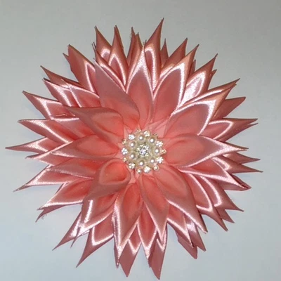 1 PCS Extra Large Flower Brooch  Beige  Dance Party Women Handmade Satin Jewelry - Image 1 of 2