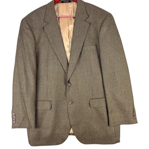 Chaps Blazer Mens 46R Brown Houndstooth Lambswool Sport Coat Two Button Jacket - Picture 1 of 14