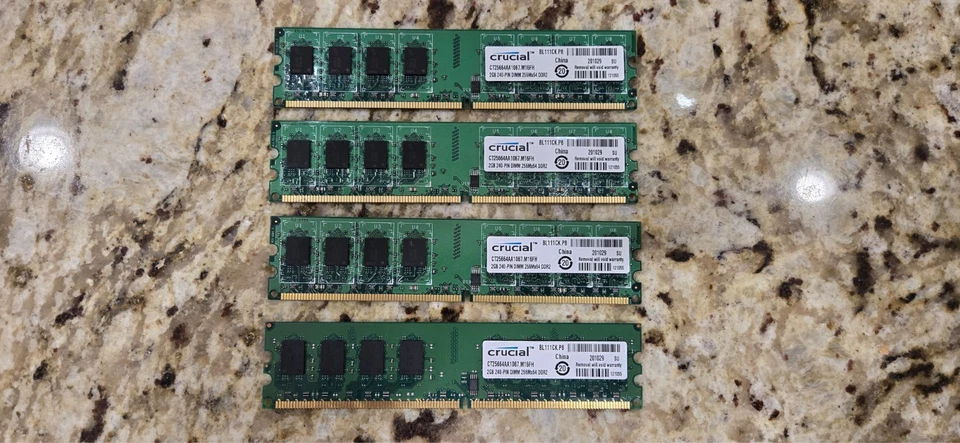 4xCrucial DDR2 2GB CT25664AA1067.M16FH 2RX8 RAM Memory PC2-8500U 1066Mhz Desktop - Image 1 of 1