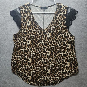 Shein Damenbluse Gr. XL Gepardenmuster Spitze Rüschen Kurzarm V-Ausschnitt braun - Bild 1 von 8
