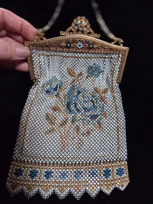 Vtg Antique Art Deco Circa 1920's Mandalian Mfg Enamel Metal Mesh Flapper Purse - Image 1 of 4