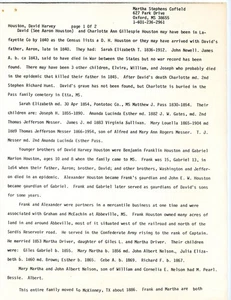 Houston Familie genealogische Aufzeichnung David Harvey Abstammung Oxford Mississippi typisiert - Bild 1 von 2