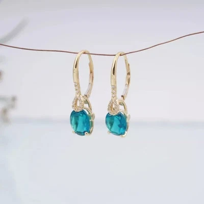 3CT Oval Cut Lab Created Topaz Women's Drop Earrings 14K Yellow Gold Finish - Image 1 of 4
