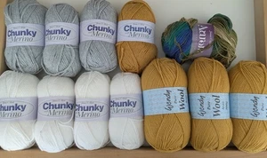 12 Balls Of Yarn | 8 Balls Chunky With Merino | 3 Balls Pure Wool | 1 Aurora - Picture 1 of 1