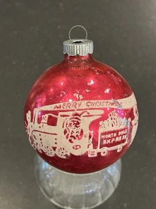 Vintage rosa Glaskugel glänzend Brite Weihnachtsschmuck Nordpol Express - Bild 1 von 4