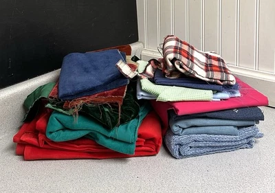 Vtg Fabrics Denim Velvet Pieces Assorted Sizes Cut Scraps For DIY Craft 4.5 Lbs - Image 1 of 4