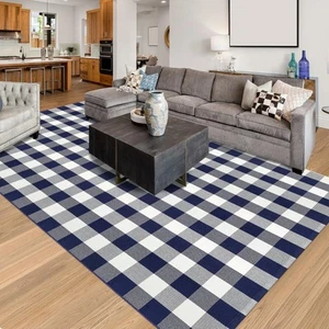Buffalo Plaid Rug 6x9 Feet Buffalo Check Rug Cotton Navy and White Checkered ... - Picture 1 of 8