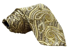 Vintage Brooks Brothers Made In USA Gold/Brown Paisley Twill Italian Silk Tie - Picture 1 of 8