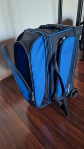 Ebonite Twin Tenpin Bowling Bag On Wheels Good Condition Blue Black - Picture 1 of 4