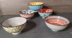 Shibori Collection Soup Cereal Dipping Bowls 5pc Set Multi Color Designs 4.5x2.5 - Picture 1 of 5