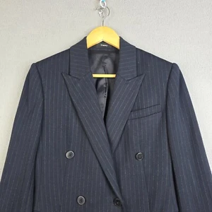 Blazer Theory Mujer Talla 10 Azul Marino Rayas Power Doble Pecho Largo Oficina Trabajo - Imagen 1 de 11