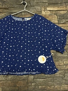 C&C California NWT Top Stars Linen Cotton Ruffle Sz S Blue - Picture 1 of 10