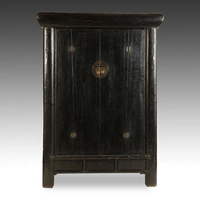 ANTIQUE CHINESE QING DYNASTY SHANXI BLACK LACQUER A-FRAME ROUND CORNER CABINET - Image 1 of 4