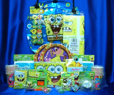 SpongeBob LUAU Party # 25 Plates Napkins Tablecover Toppers Stickers Balloon + - Image 1 of 4