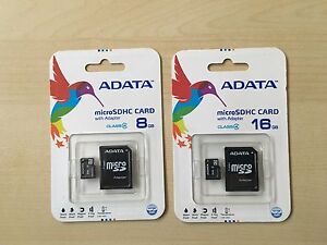 New Sealed ADATA microSDHC CARD with Adapter 8GB & 16GB Class 4