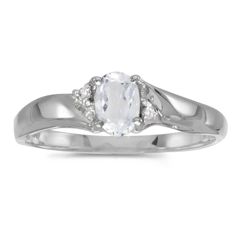 10k White Gold Oval White Topaz And Diamond Ring (CM-RM1503W-04) - Image 1 of 1