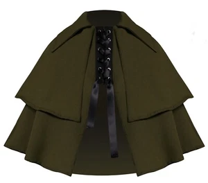 Mens Womens Gothic Steampunk Medieval Renaissance Western Pirate Larp Short Cape - Picture 1 of 26