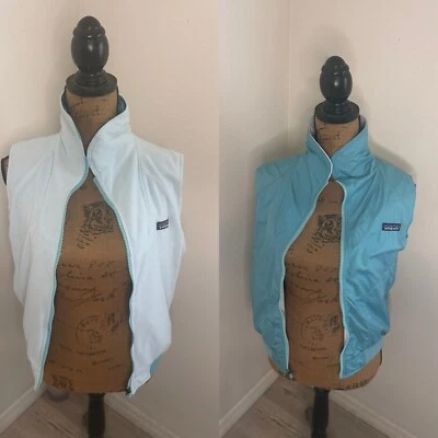 Patagonia Vest Women Light Blue Strait Blue Fleece Nylon Reversible Full Zip Med - Image 1 of 4
