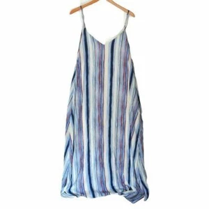 WEST KEI Gauze Striped V-Neck Maxi Dress Plus 1X adjustable straps side pockets - Picture 1 of 7