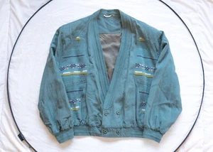 Vintage Jacket Size L/XL Green Petrol Linen Retro 90's 80's Streetwear Jacket - Picture 1 of 4