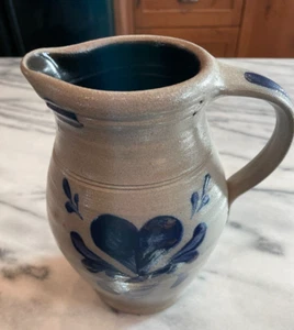 Rowe Pottery Works 7 inch Pitcher w/ Blue Heart; 2001 - Picture 1 of 8