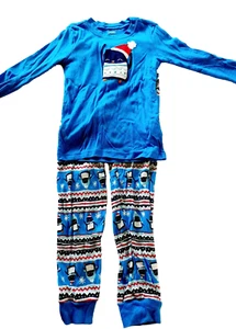 Gymboree Boys Christmas Pajamas Blue Penguins 2 Piece Set Shirt Pants 7 - Picture 1 of 14
