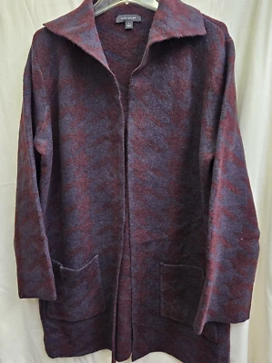 Ann Taylor Long Sweater Open Front Cardigan Houndstooth Women's L Pockets Soft - Image 1 of 4