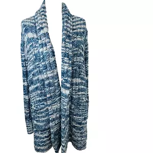 Cardigan aperto Rachel Roy blu medio maglia cavo misto lana tasche morbido casual - Foto 1 di 13