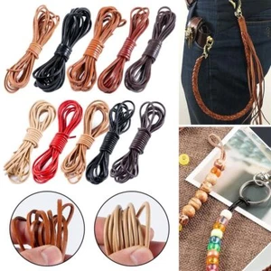 Flat Genuine Leather Cord Round Leather Cord String Rope DIY Necklace Bracelet - Picture 1 of 22