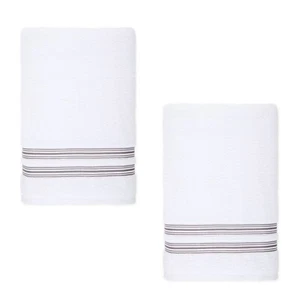 2 DAPPER GRAY STRIPE Nestwell 100% Hygro Cotton 34x68" BATH Sheets (new towels) - Picture 1 of 7