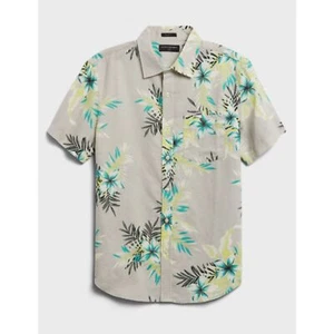 Banana Republic Mens Slim Fit Linen Blend Tropical Print Button Down Shirt Sz L - Picture 1 of 5