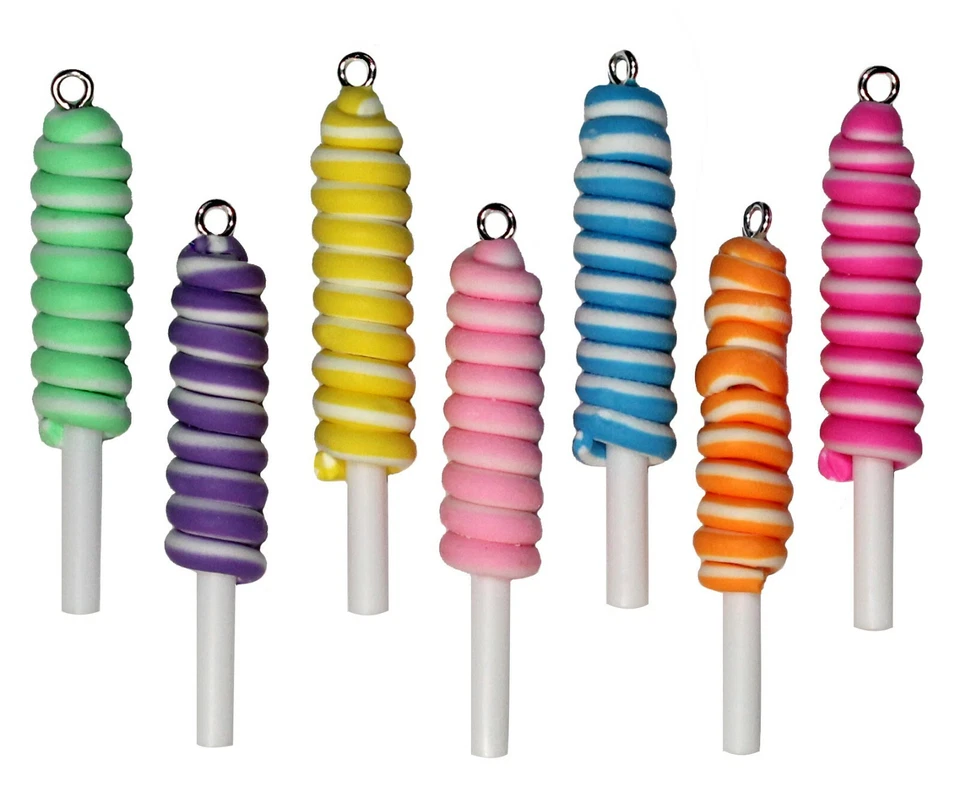Coloridos Dijes Colgantes de Arcilla de Piruletas Retorcidas en Espiral, Juego de 7 piezas Hágalo Usted Mismo Suministro de Artesanía Foto 1 de 4