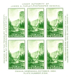SC# 751 - 1935 Special Printing - 1¢ Yosemite - Sheet of 6 - Mint Never Hinged - Picture 1 of 1