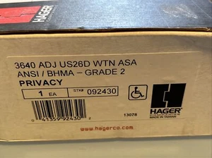 Juego de palancas de privacidad de cromo satinado OEM Hager 3640 ADJ US26D ARC grado 2 nuevo en caja-sin llave - Imagen 1 de 14