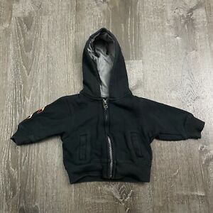 Gymboree Boy Sweater Black Full Zip Hooded Fire Flames Size 6-12 Months