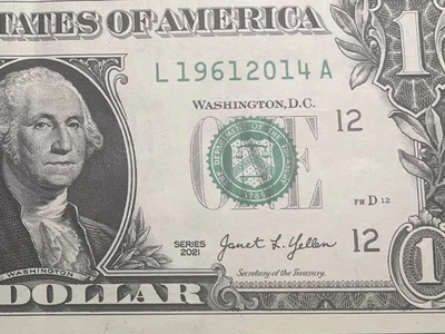 1961 2014 Tombstone Date Fancy Serial Number Date Note One Dollar Bill - Image 1 of 3