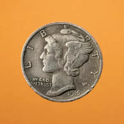 Moneda de diez centavos Mercury 1916 D - dólar circulado primer año Foto 1 de 2