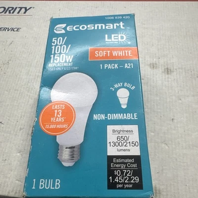 Ecosmart 50/100/150-Watt Equivalent A21 Energy Star 3-Way LED Bulb Soft White - Image 1 of 4