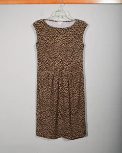 Vestido Vaina Talbots Marrón Leopardo Guepardo Sin Mangas Plisado Midi Talla SP - Imagen 1 de 3